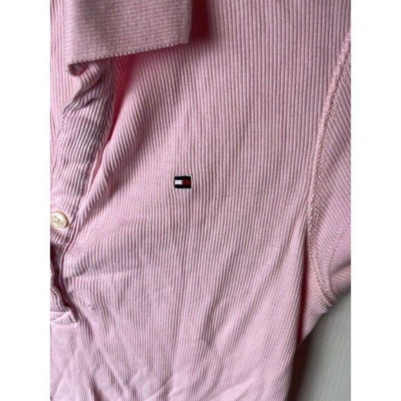 Tommy Hilfiger Shirt Top Women's Large Pink Stretch Collared Short Sleeve Button - Picture 4 of 4